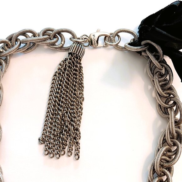 St. John Silver Tone Textured Chain Link Tassel Necklace - Picture 2 of 3
